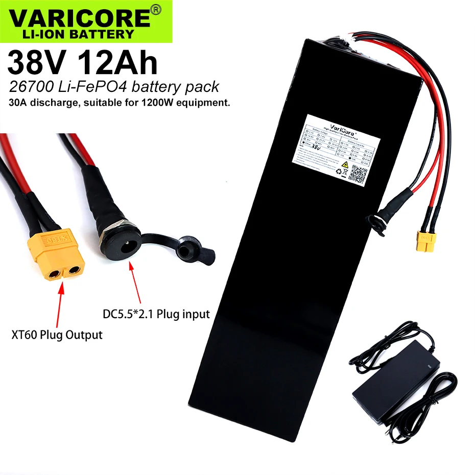 

VariCore 38V 12Ah 12S3P 26700 Lifepo4 Battery Pack with 30A Maximum 60A Balanced BMS for Electric Boat E-bike 38.4V Lawn mower