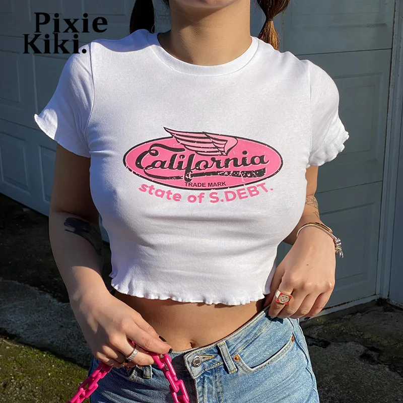 

Детская футболка PixieKiki Y2k, летняя одежда для женщин 2022, графические футболки, милая девушка, милые сексуальные короткие рукава, укороченные т...