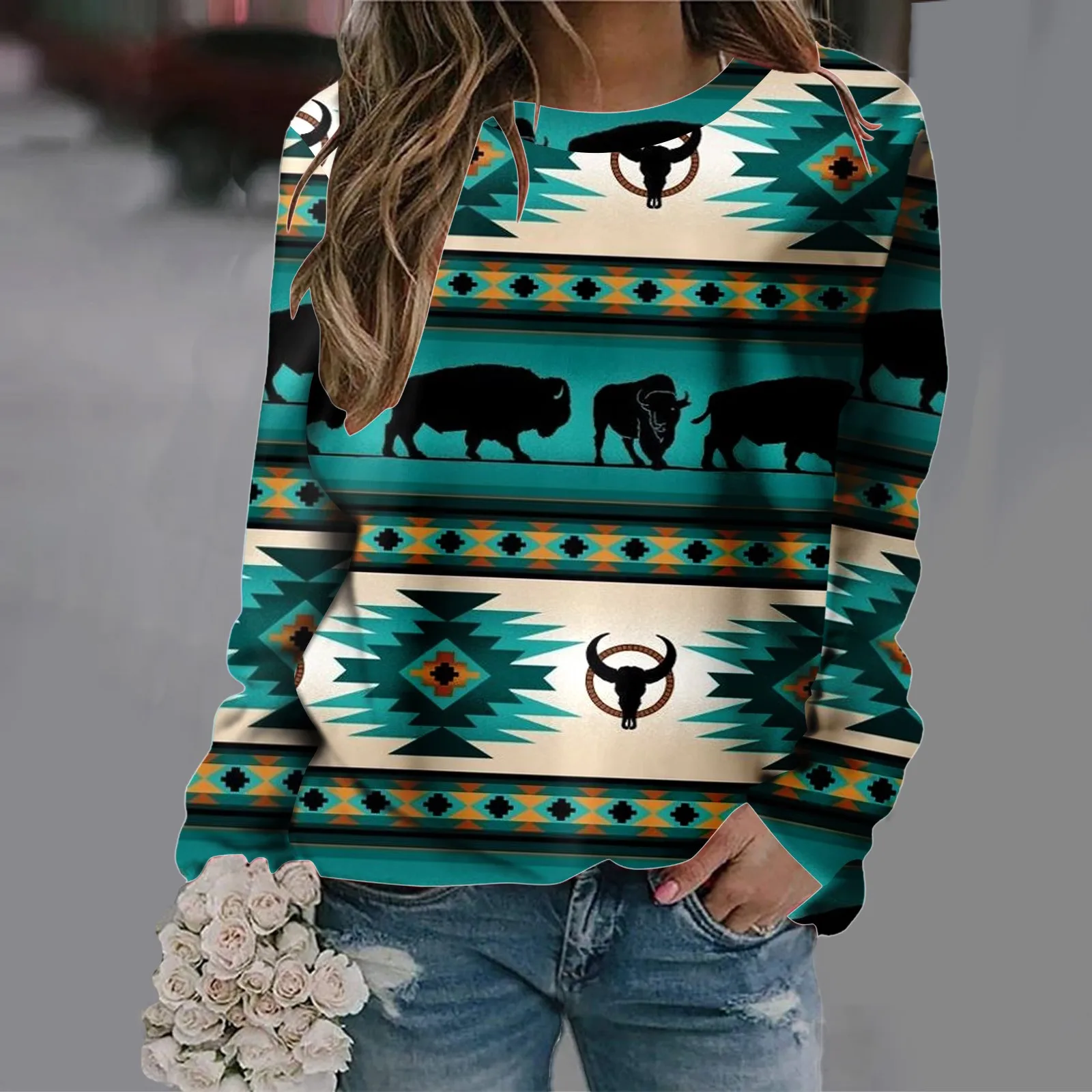 

Женский свитер с круглым вырезом и длинным рукавом, пуловер, свитер, модный свитер с принтом, топы, женские свитшоты, пуловер