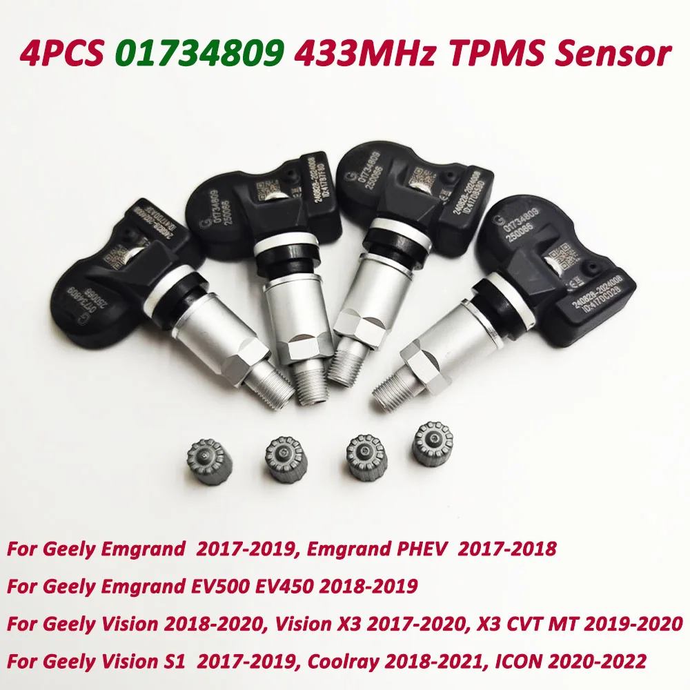4 шт. 01734809 новый датчик давления в шинах TPMS 433 МГц для 2017-2023 Geely Emgrand Coolray EV500 EV450 Vision X3
