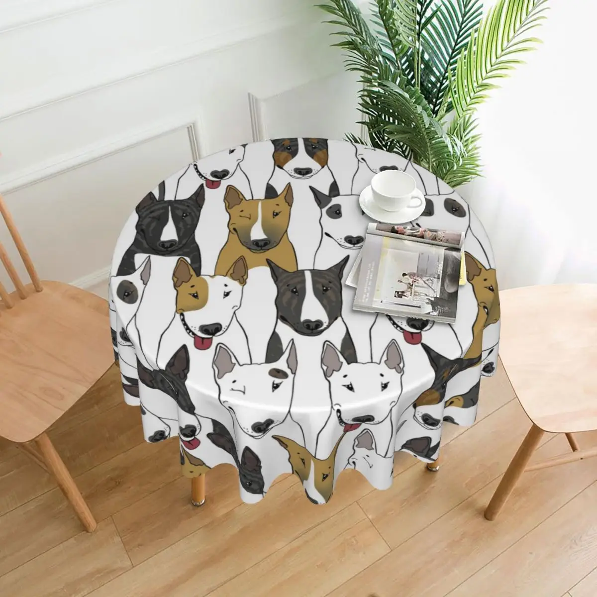 

Dog Head Tablecloth Black and White Brindle Gray Decoration Dinning Party Table Cover Waterproof Polyester Round Table Cloth