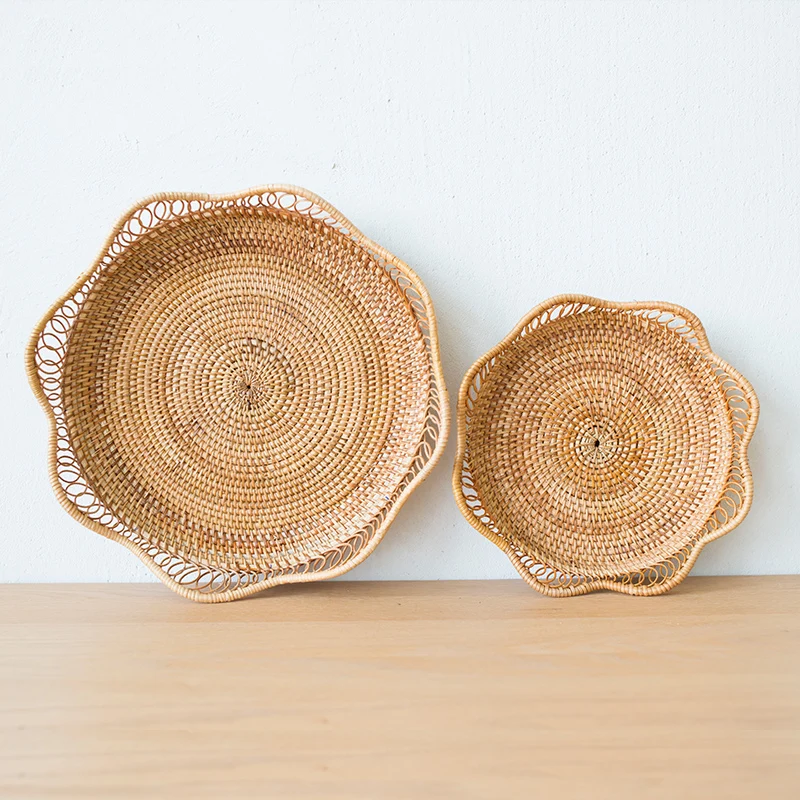 

TT Hand-Woven Rattan and Straw Woven Storage Basket Frame Fruit Dessert Basin Fruit Plate Fruit Basket