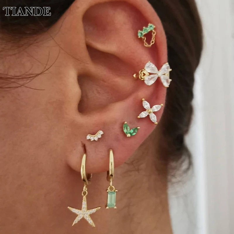 

TIANDE Gold Plated Dangle Earrings for Women Fashion Piercing Exquisite Colored Zircon Stud Earrings 2023 Jewelry Wholesale