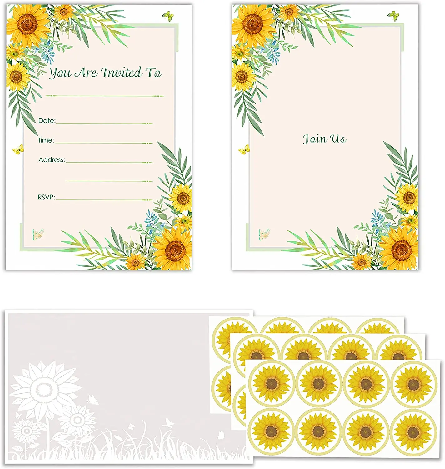 

12Pcs You Are Invited Sunflower Rural Themed Party Invitation Cards Envelope Birthday Invites Baby Shower Tea Party Invitation