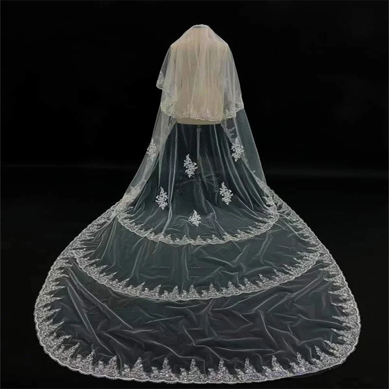 

Кружевные аксессуары ручной вышивки для невесты Свадебный головной убор с очень длинной вуалью Цветочная вышитая свадебная вуаль
