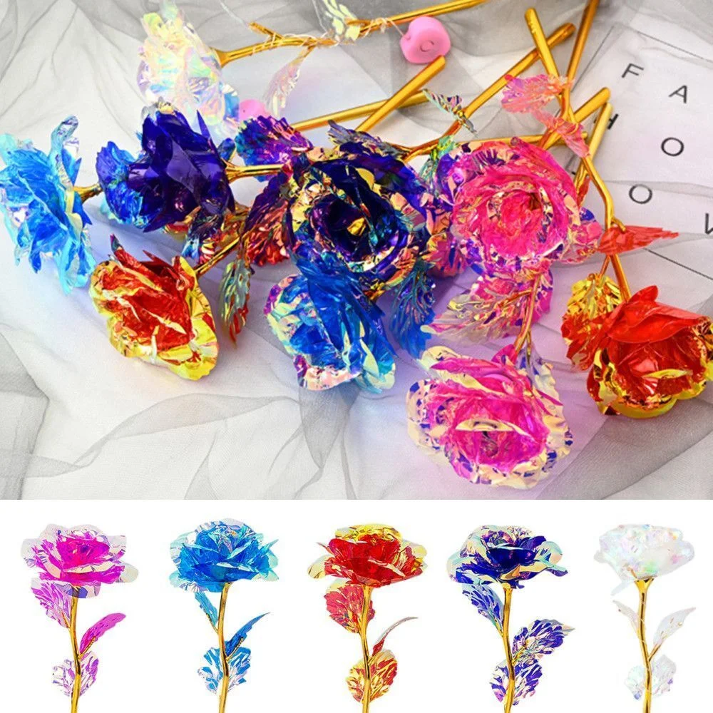 

1pc Creative Artificial Flower Foil Rose Valentine's Day Gift 24k Golden Rose Forever Love Wedding Decor Lover Lighting Flowers