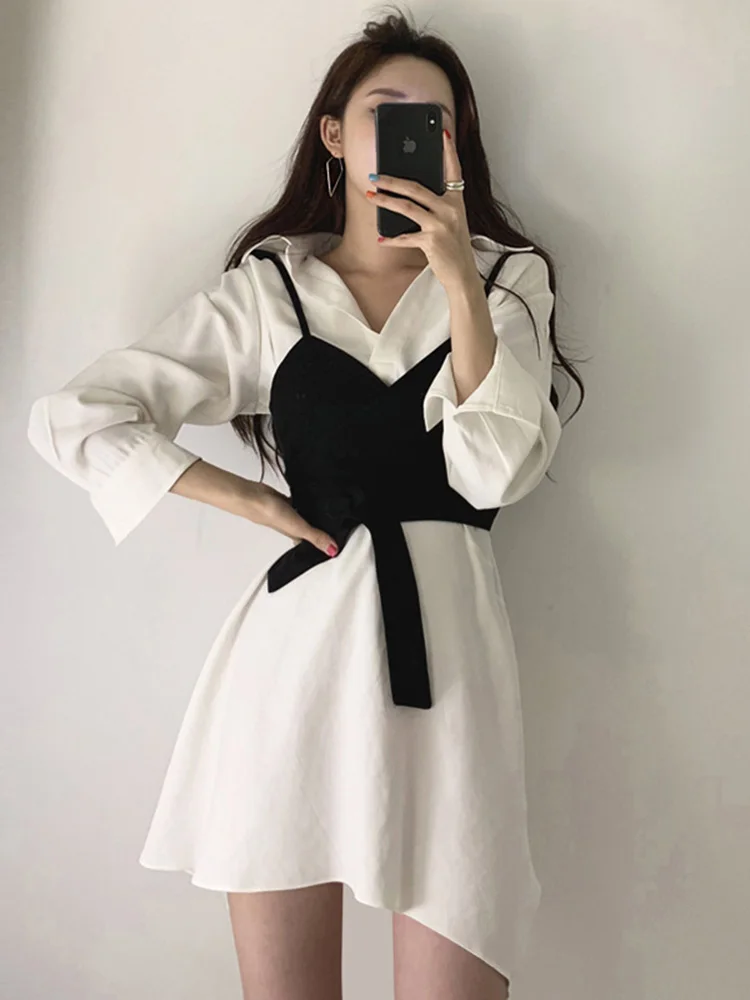 

Женское платье-рубашка на пуговицах, с отложным воротником