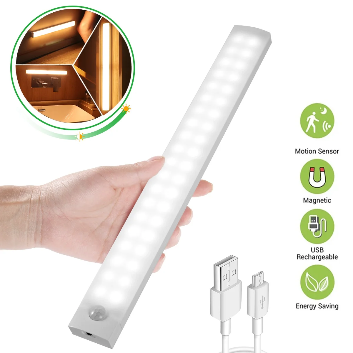 

Led Motion Sensor Light Wireless LED Night Light USB Rechargeable Closet Lighting Cabinet Wardrobe Lamp Movement for Kitchen