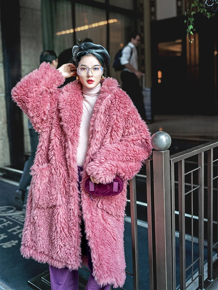 

2022 Winter Women's Fashion Long Solid Color Coats Female Faux Lamb Fur Jackets Ladies Loose Imitation Fur Warm Outwear Z133