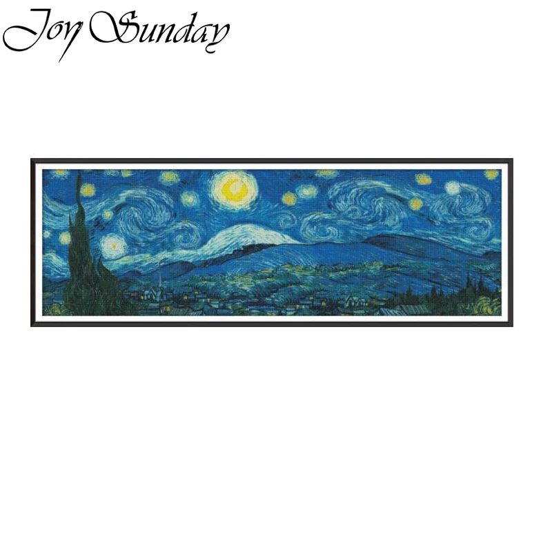 

JoySunday Van Gogh Starry Night Panorama Pattern Cross Stitch Kit 16CT 14CT Counted Printed Canvas DMC Thread Embroidery Set HOT