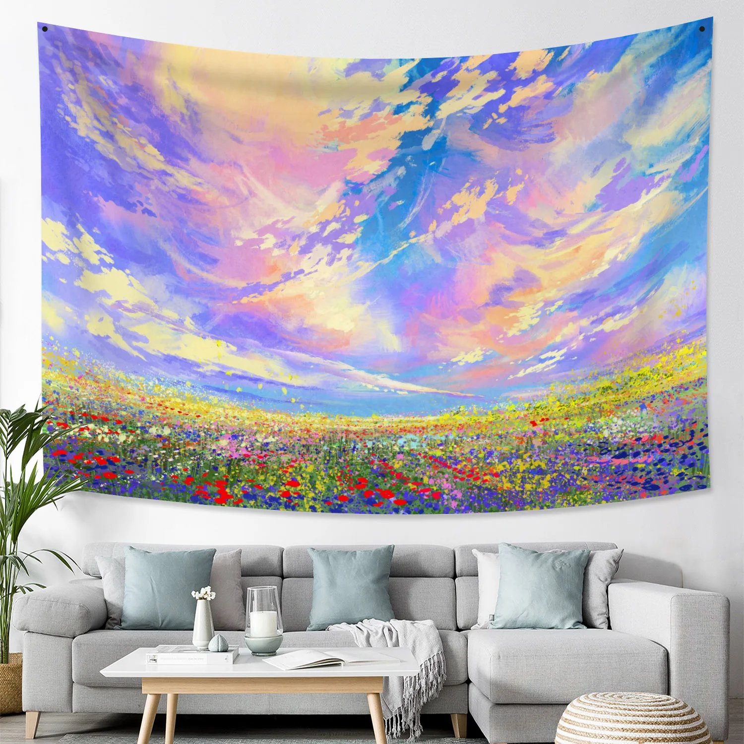 

Gradient Color Sky Flower Sea Beautiful Tapestry Natural Scenery Aesthetics Room Decoration Wall Hanging Living Room Bedroom