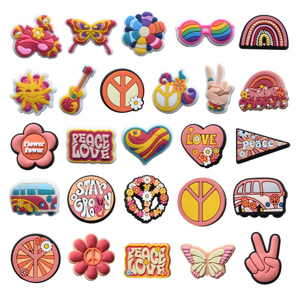 

Single sale 1pcs Love and Peace Series Shoe Charms PVC Accessories DIY Shoe Decoration For Croc JIBZ Kids X-mas Gifts