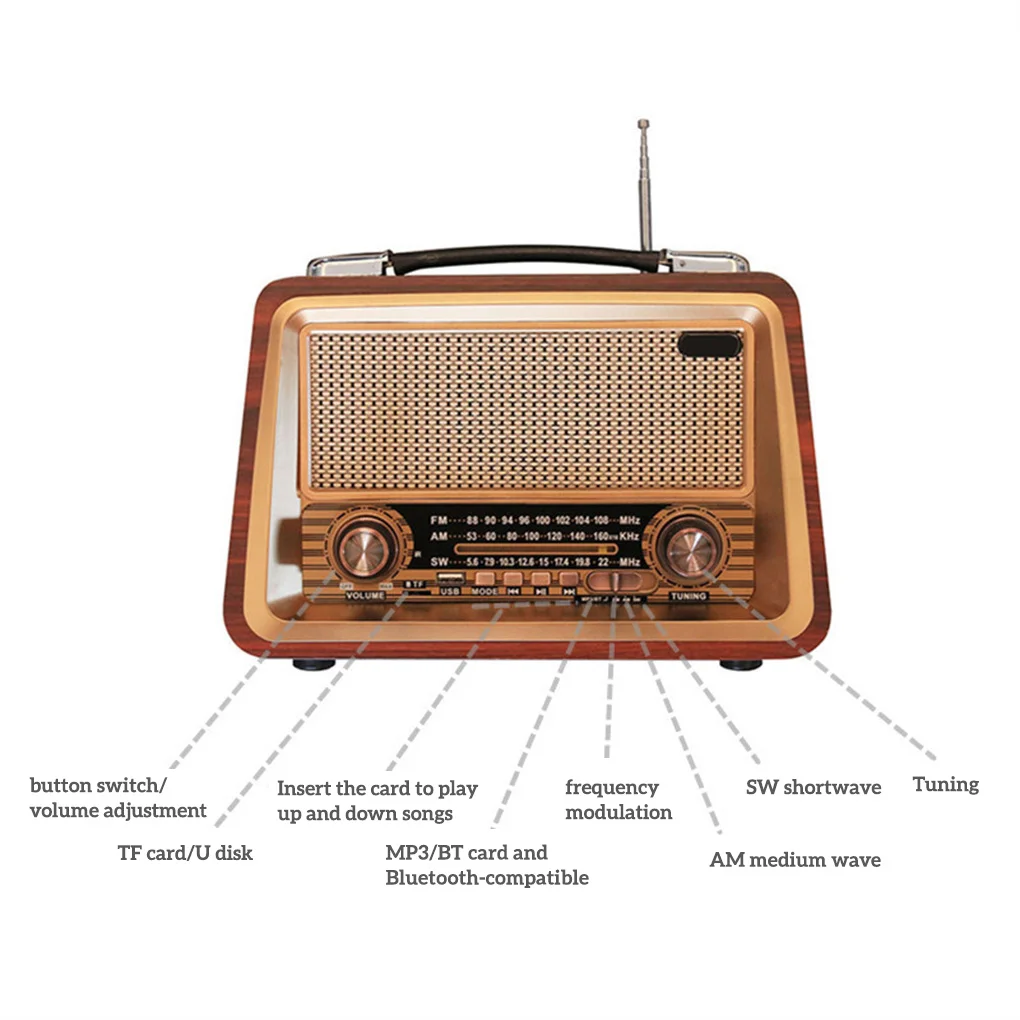 

Rustic Portable Radio Old-fashioned Country Sound Tabletop Full Wave Loud Speaker MP3 Home Kitchen Outdoor AU Plug