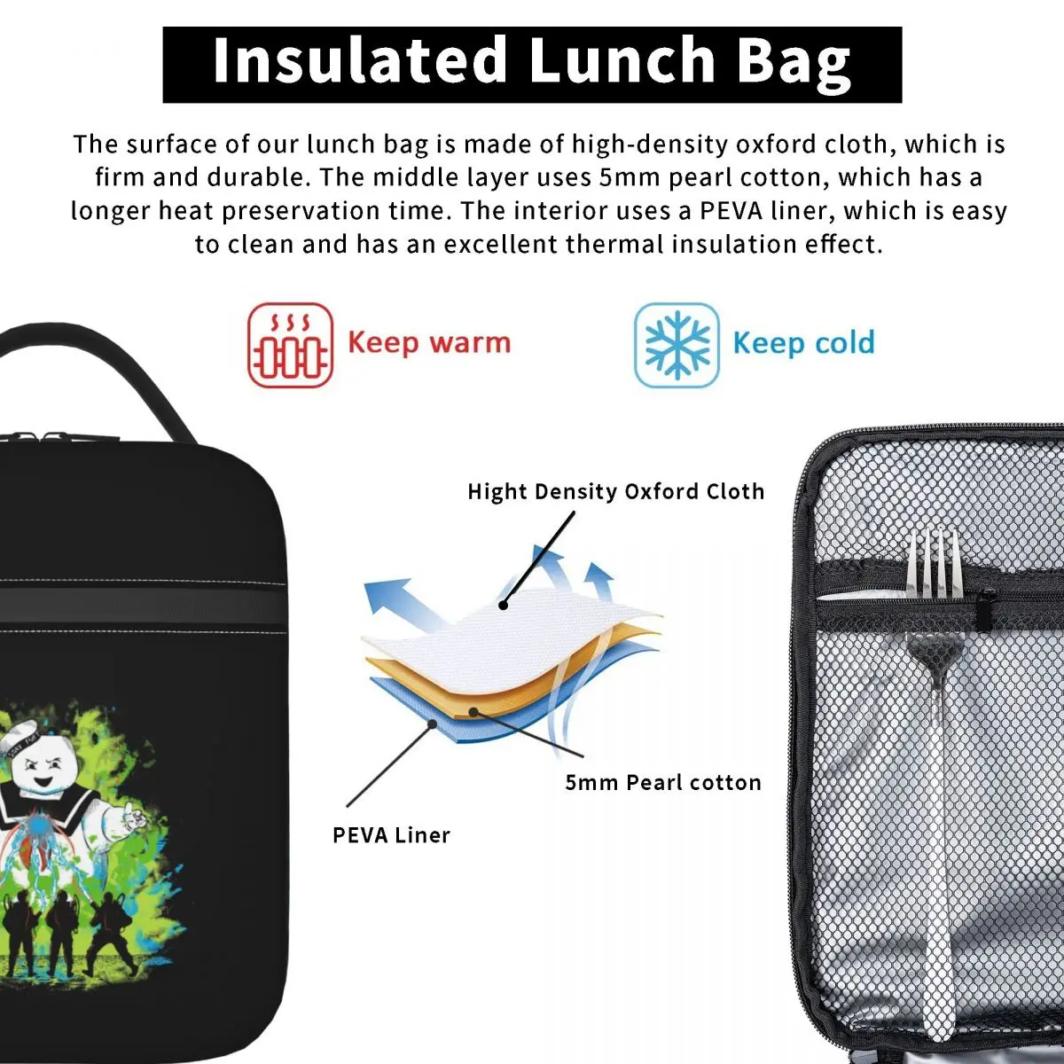 Индивидуальная сумка для ланча с призраками женская теплая изолированная школы