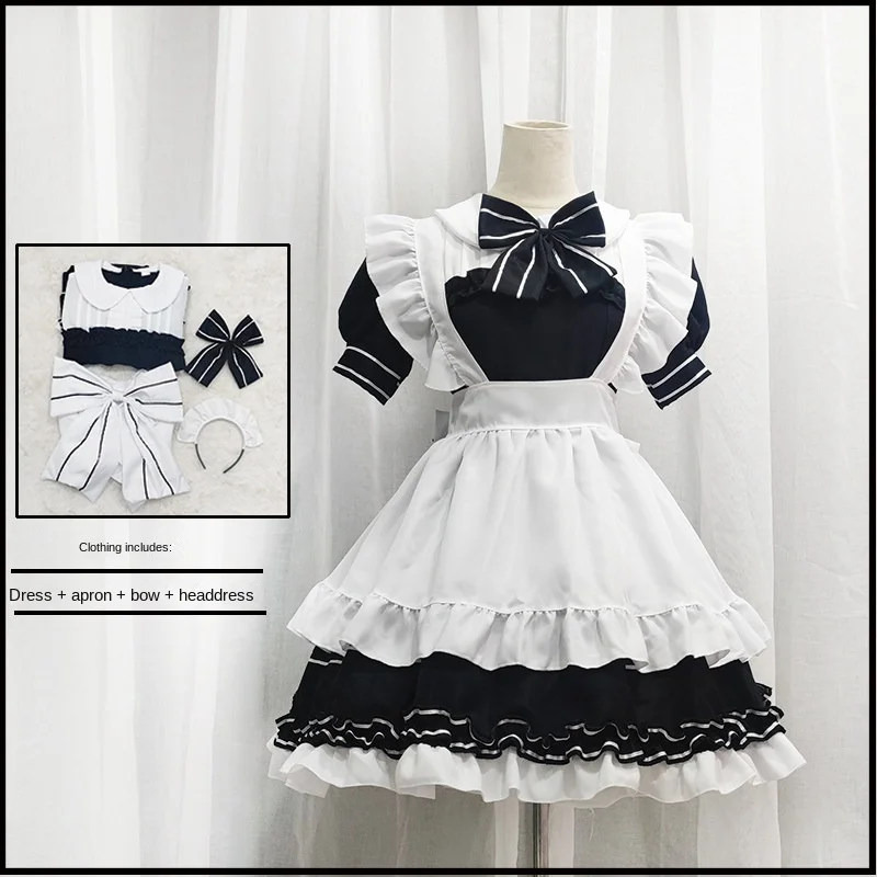 

Japanese Maid Black White Little Devil Lolita Cosplay Costume Kawaii Sweetheart Gothic Stage Outfit Dress Christmas Halloween