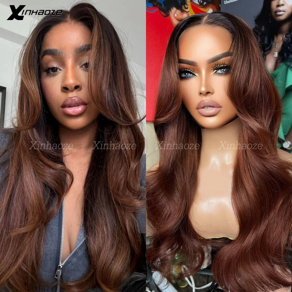 Brazilian Ombre Rust Brown Natural Wave 13x6/360 Lace Front Human Hair Wigs Dark 13x4 Silk Base Frontal Wig