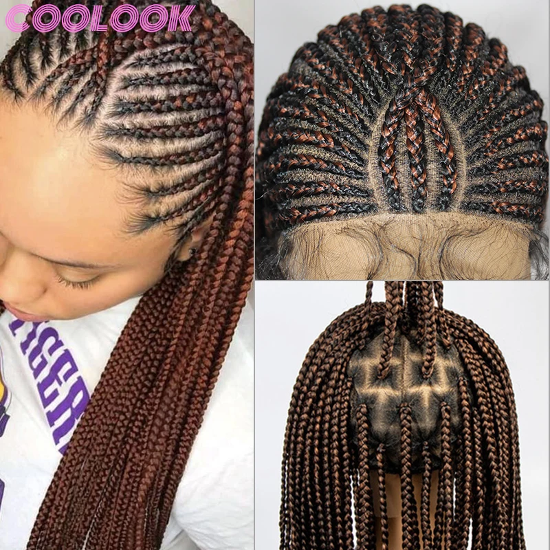 

36 inch full lace box braid lace front wigs long brown knotless box braids frontal wig ombre synthetic braided box braid wigs