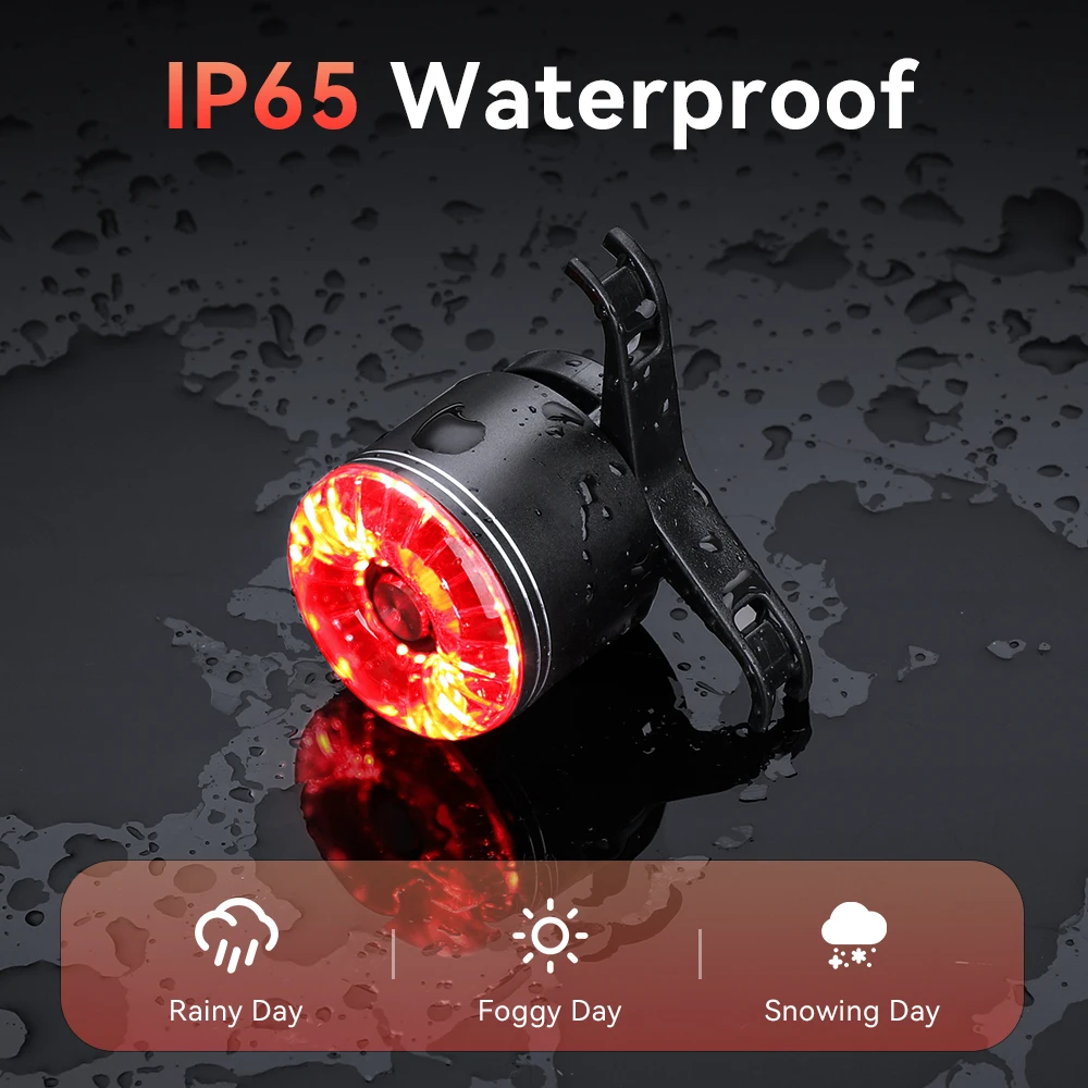Hollarm Bicycle Smart Brake Tail Light IP65 Waterproof Type-C Charge Headlight Lights Warning Taillight LED Rear Lamp