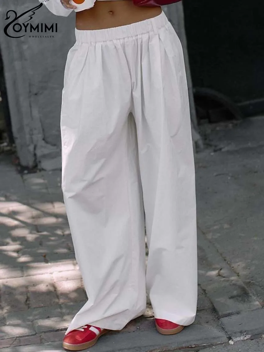 Повседневные Белые Простые Женские брюки Oymimi Осенние прямые с низкой талией