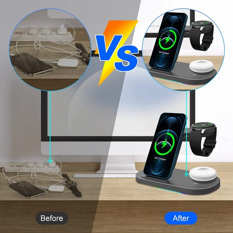 

Беспроводная зарядная станция 3 в 1 для Samsung S23/S22/S21/S20/Galaxy Watch5Pro4 3 Classic Active 2 LTE Buds Pro