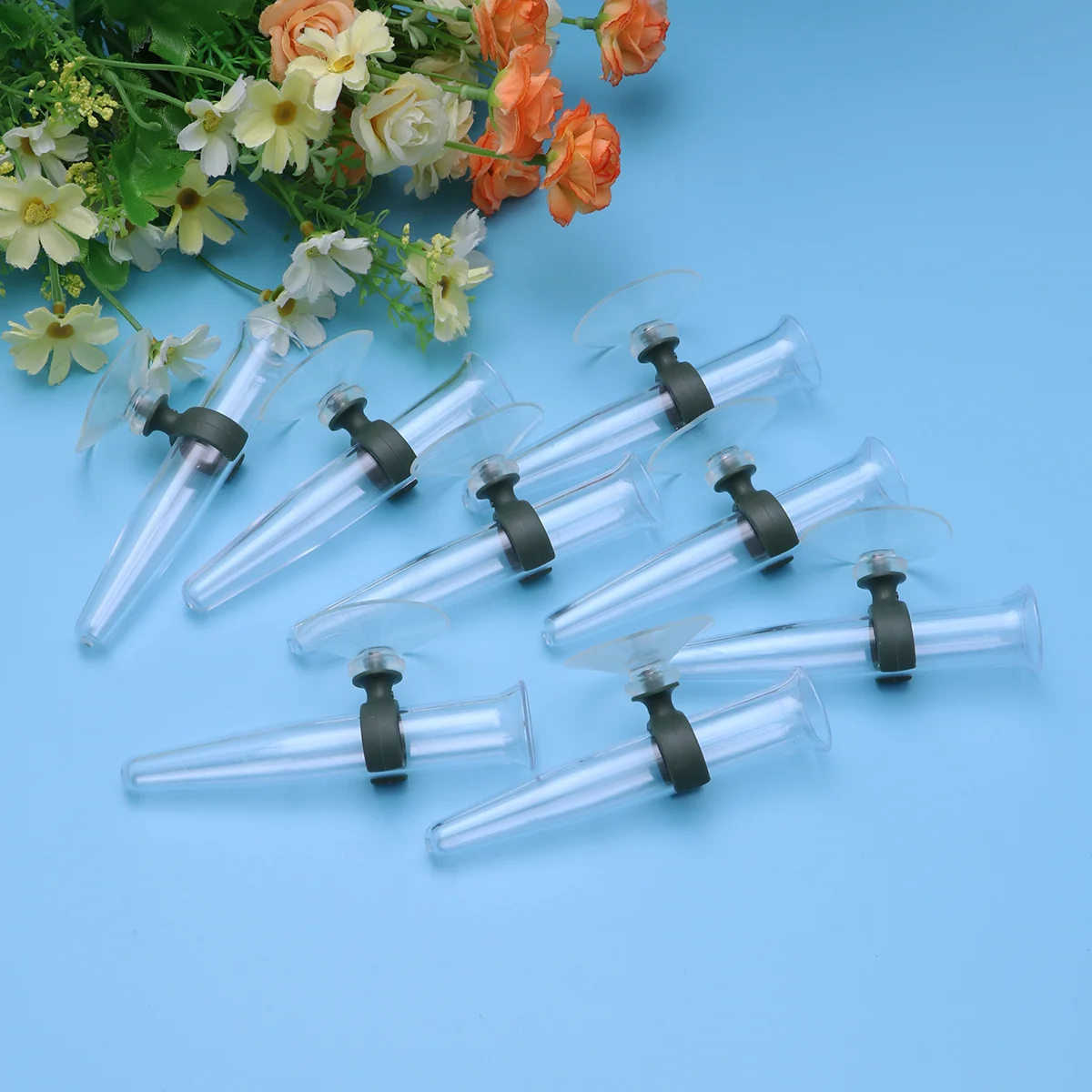 

8pcs Flower Tube Vials with Suction Cup Water Storage Pipe Orchid Fresh Flowers Nutrition Storage Pipe