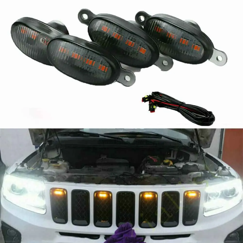 

4x Front Grille LED Signal Light Grill Mount Lamp For Jeep Grand Cherokee 2003-2021 Raptor Style Aaa Auto Light
