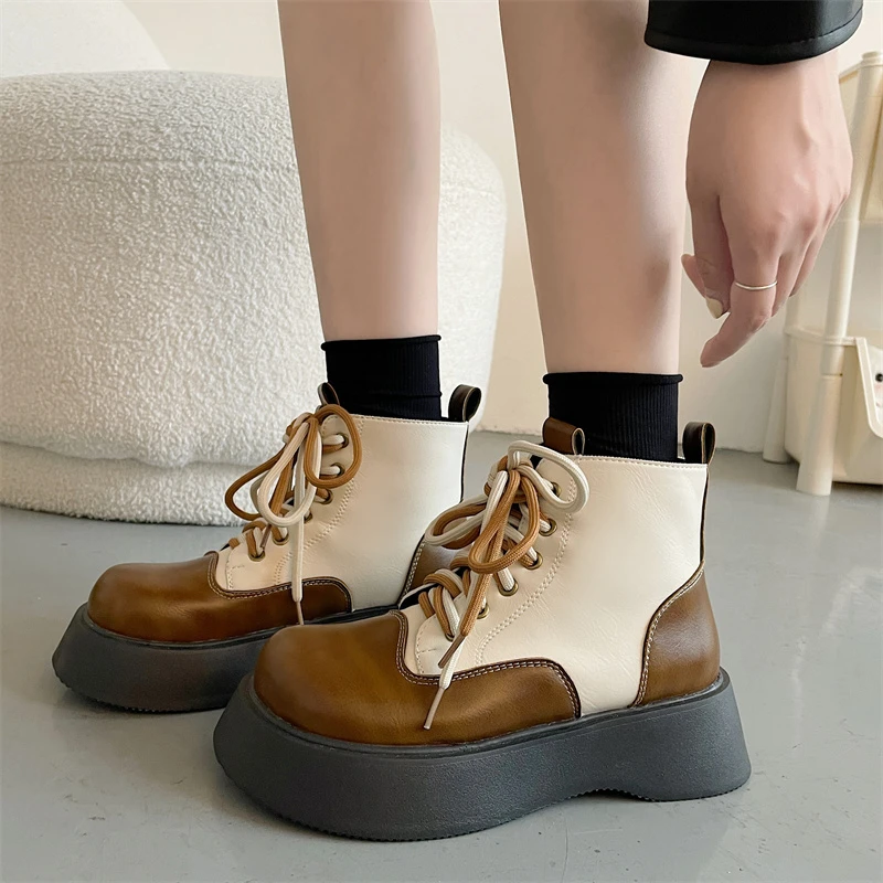 

New Winter Chunky Sneakers Fashion Platform Women Warm Ankle Boots Female Thick Sole Lace Up Shoes Botas Mujer Womens Boots