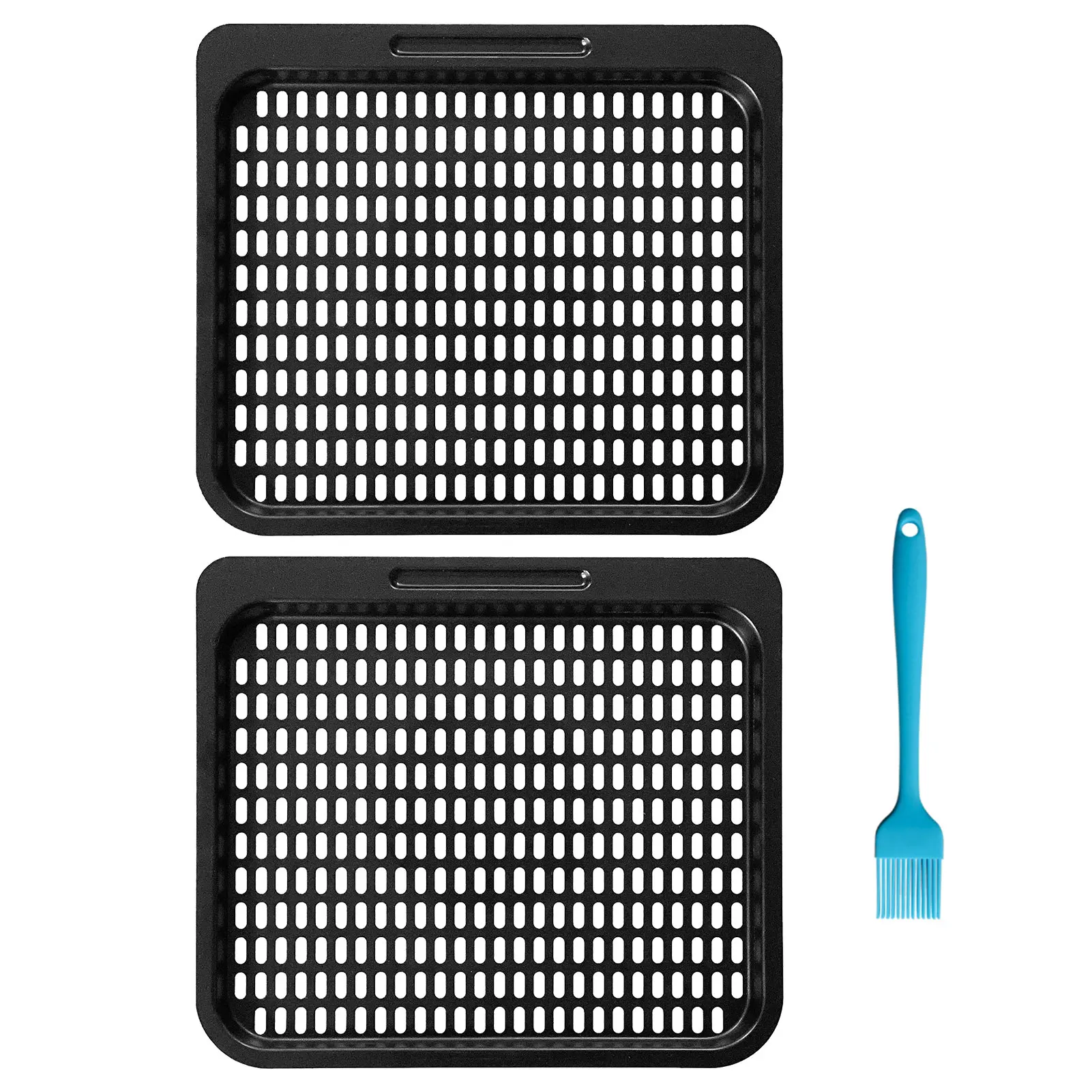 

2 шт., съемная прямоугольная сетчатая стойка для выпечки с щеткой для масла, сменный лоток для приготовления пищи, легко чистится, подходит д...