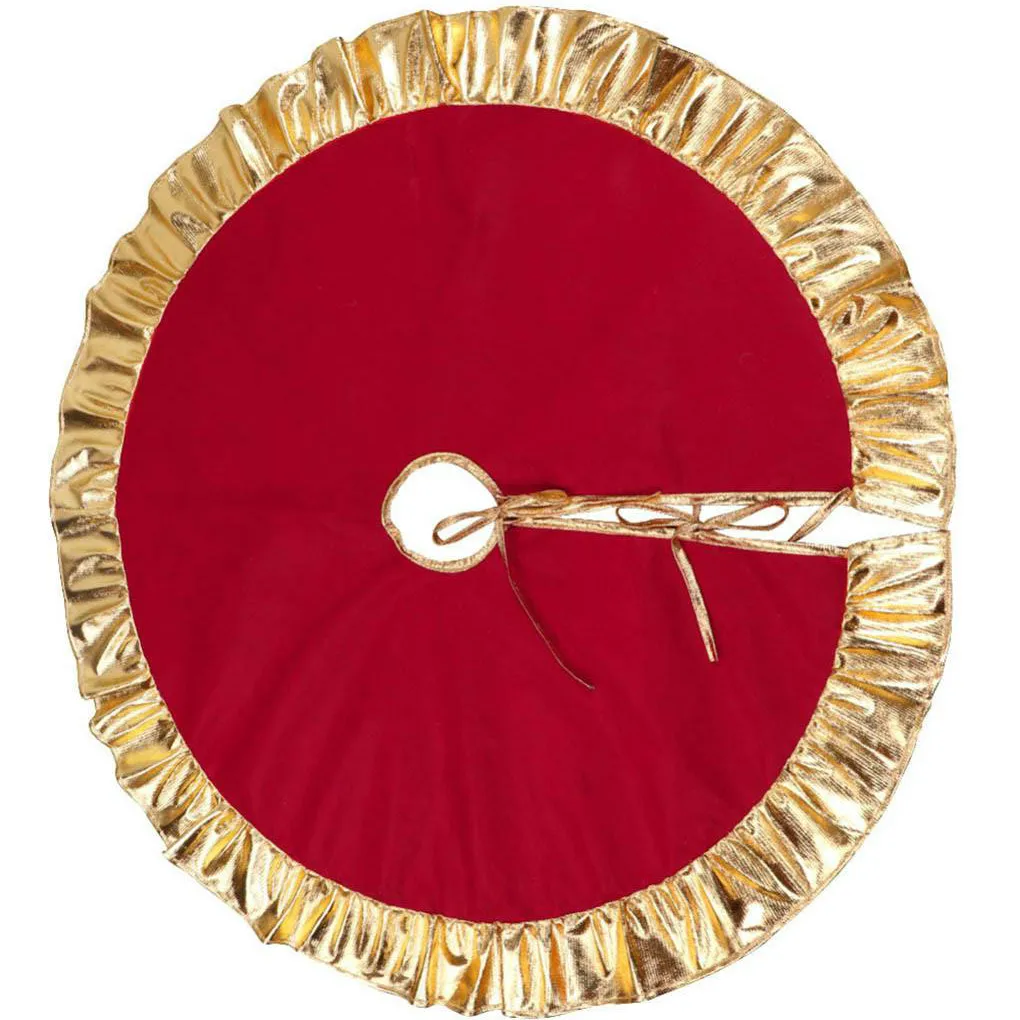 

90cm Red Christmas Tree Non-Woven Skirt With Gold Ruffle Edge Holiday Decorative Accessory Living Room Decor
