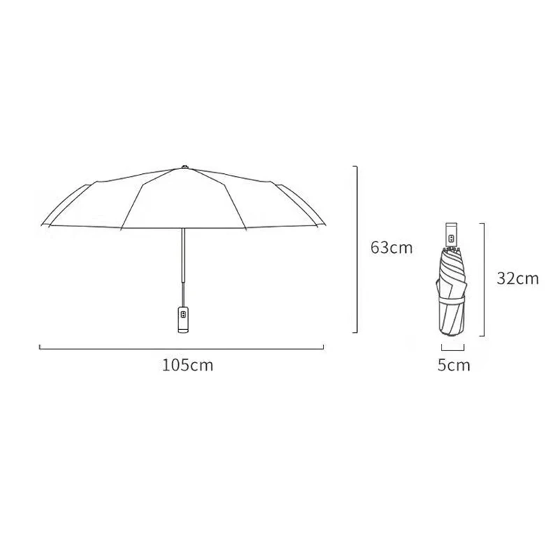 Автоматический зонтик с вращающейся светодиодной головкой, трехсложный перевернутый зонтик с 10 ребрами, устойчивый к ветру, для путешествий.