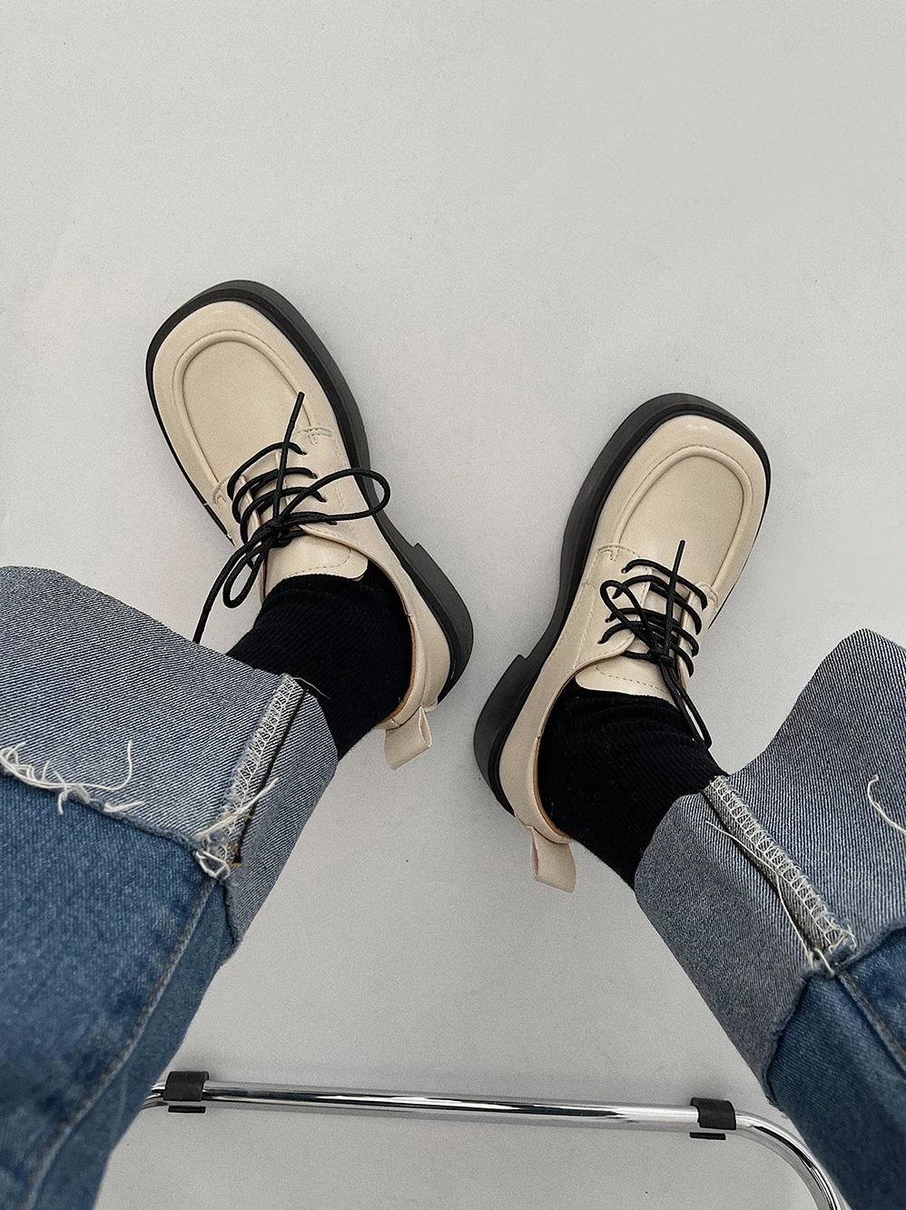 

Shoes 2022 Fashion Women's Square Toe Oxfords Casual Female Sneakers Flats Cross Modis New Leather On Heels Summer Dress Retro F