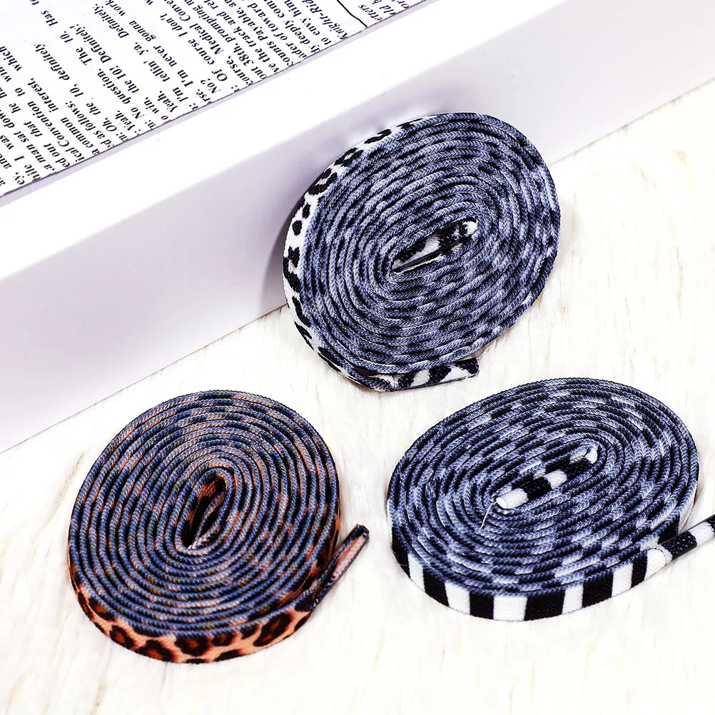 2 Pairs Leopard Lace Polyester Shoelaces Stretchy Sneakers Fat Colorful Printing Casual Tie Wide