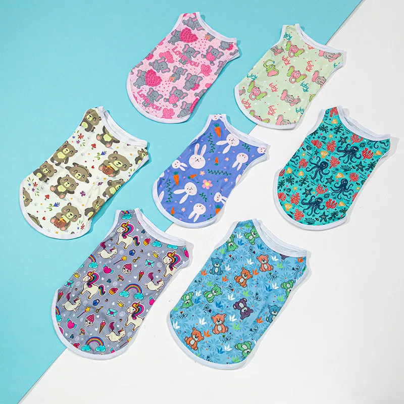 

Pet Cat Clothes Animal Cartoon Printed Chihuahua Dog Shirt Puppy Cotton Dog Vest Dog Costumes Pet Supplies