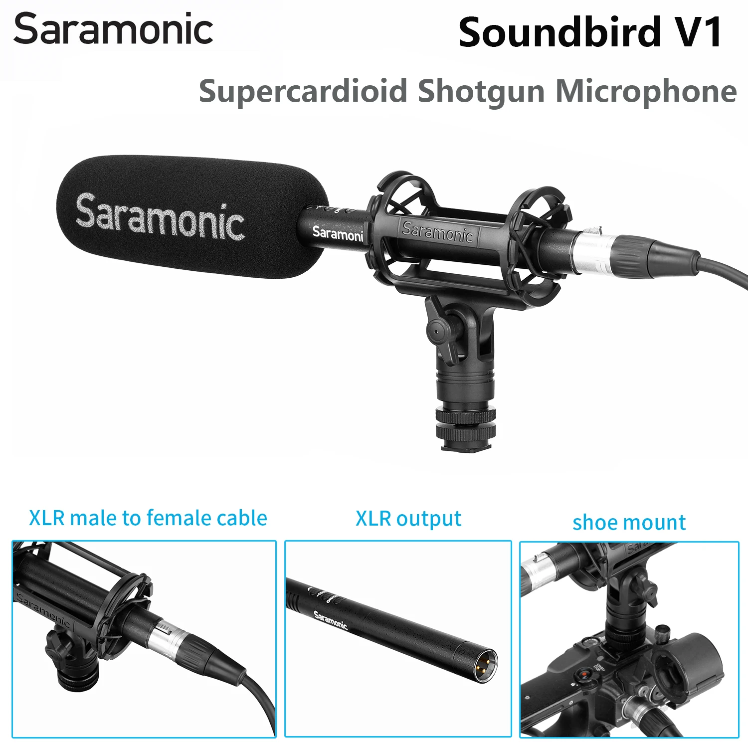 

Saramonic Soundbird V1 Supercardioid Condenser Shotgun Microphone for Interviews ENG Filmmaking Field Production Streaming Vlog