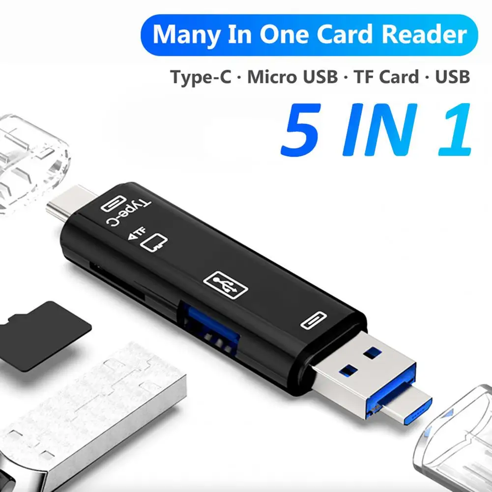Type C MicroUSB Multi Memory Card Reader USB 3.0 OTG Cell Phone High Speed 5-In-1 Type-C TF Card Reader for Laptop