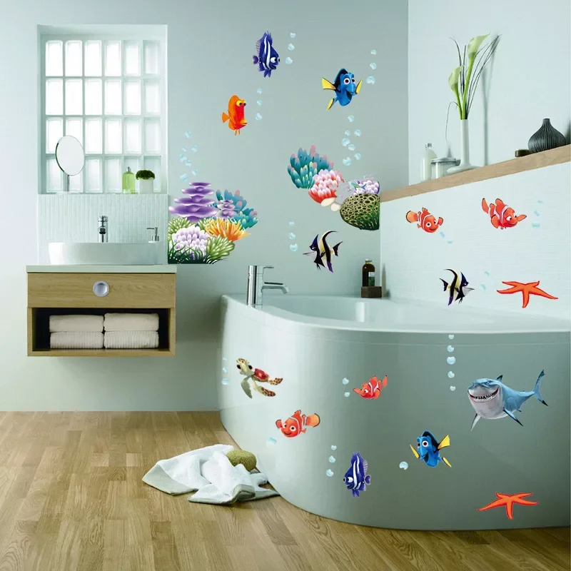 

Nemo Dory Fish Wall Decals Kids Bedroom Bathroom Decorative Stickers Diy Cartoon Movie Animals Mural Art Children Gift