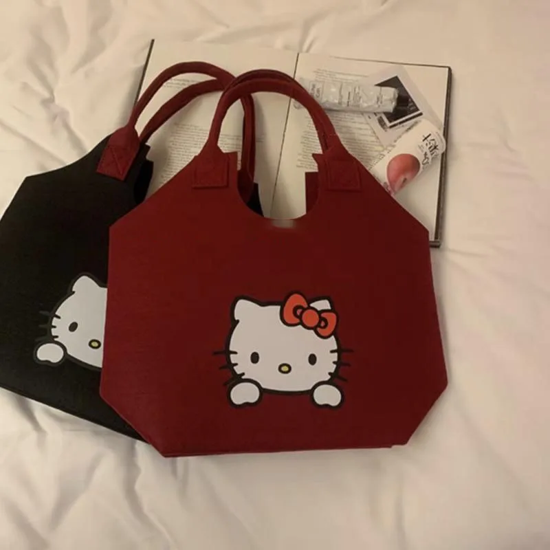 

Cartoon Sanrio Hello Kitty Felt Bag Women's Bag Handbag Shopping Bag Bookbag Portable Large Capacity Vegetable Basket Print