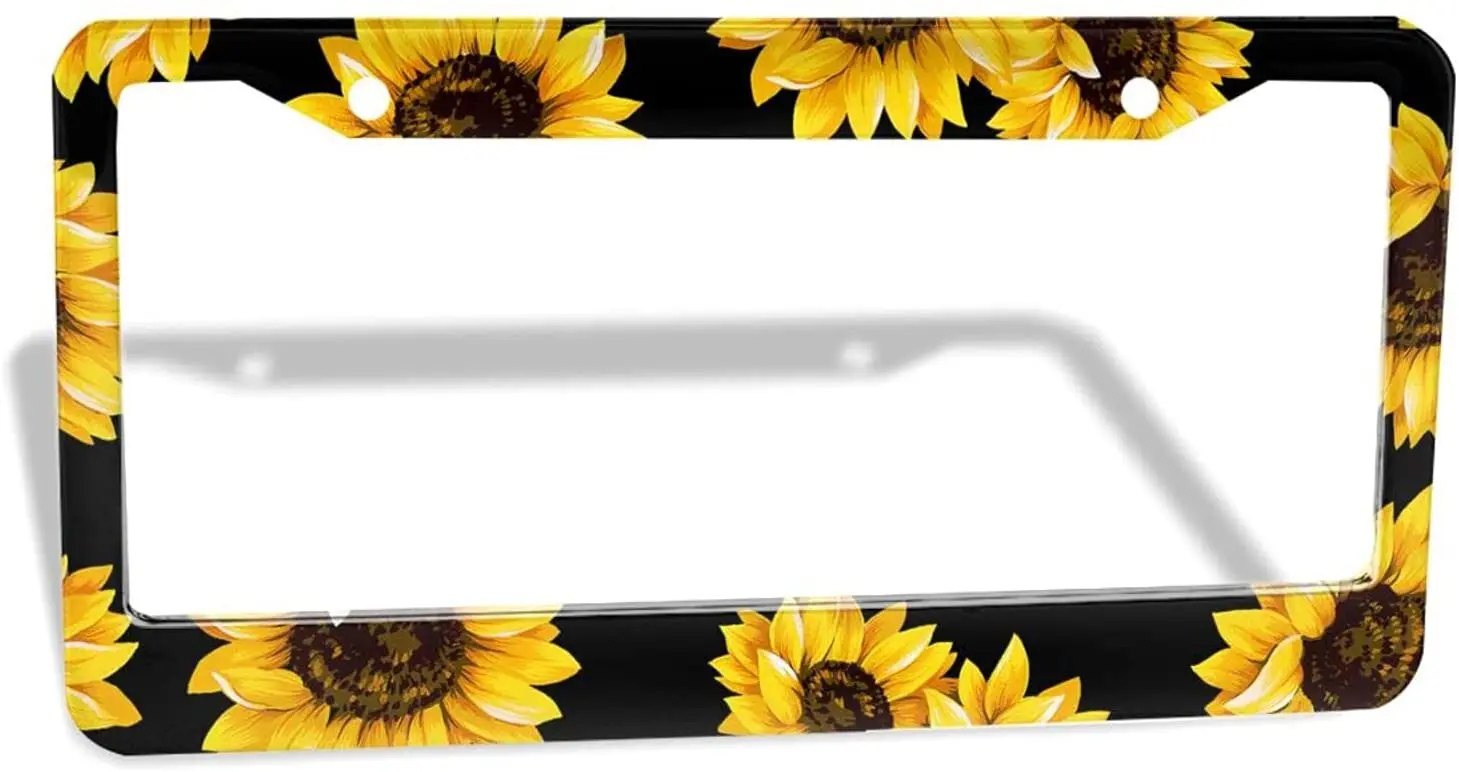

Подсолнух рамки номерного знака винтажный Подсолнух узор желтый черный хромированный металлический держатель рамки номерного знака Облож...