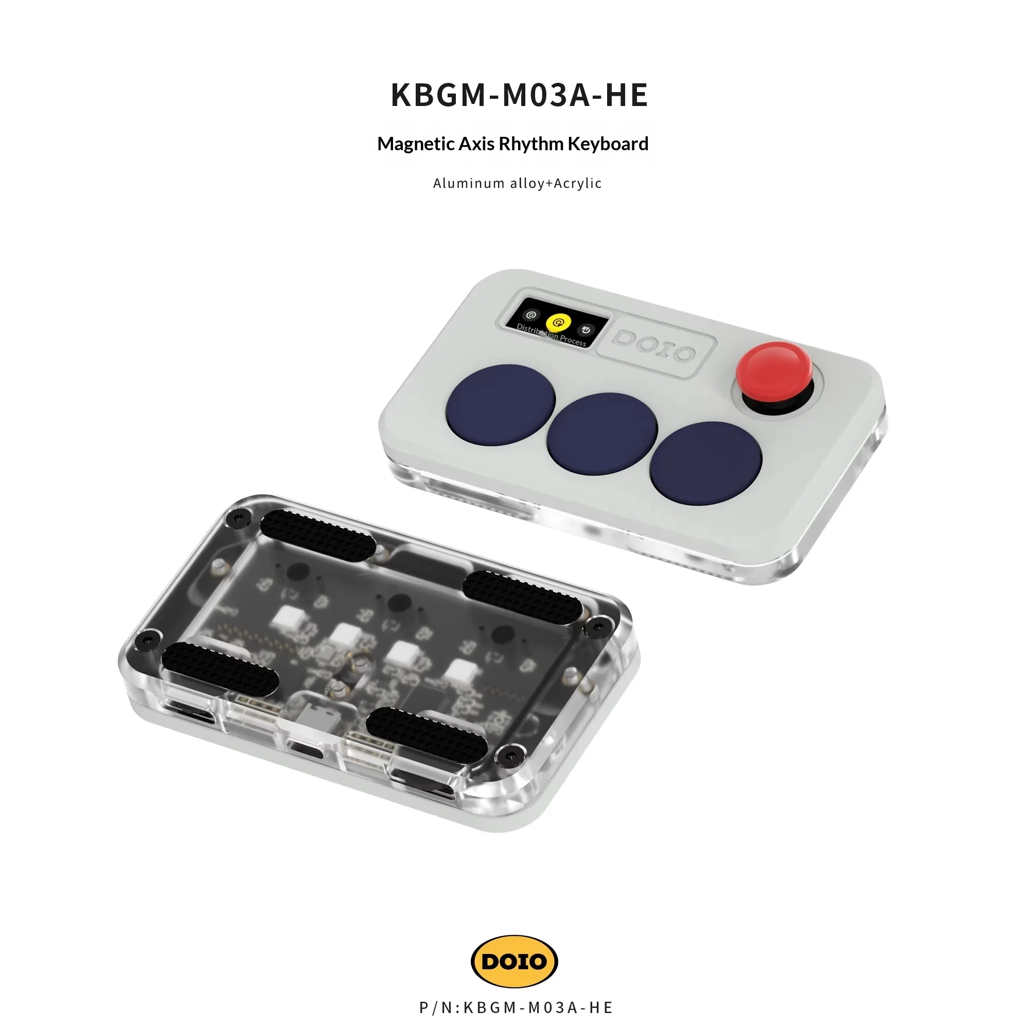 Фото DOIO KBGM-M03-HE Низкопрофильная магнитная клавиатура из алюминиевого сплава, 4-клавишная игровая клавиатура, 3-клавишная мини-портативная клавиатура для OSU/DJMAX/Muse Dash/EZ2ON №3