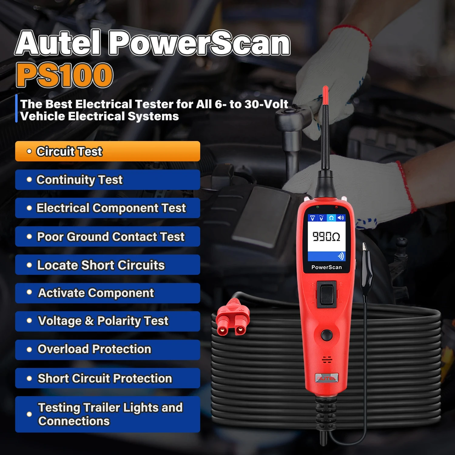 Autel PowerScan PS100 Автомобильный тестер цепей Комплект зондов силового цепи Встроенный