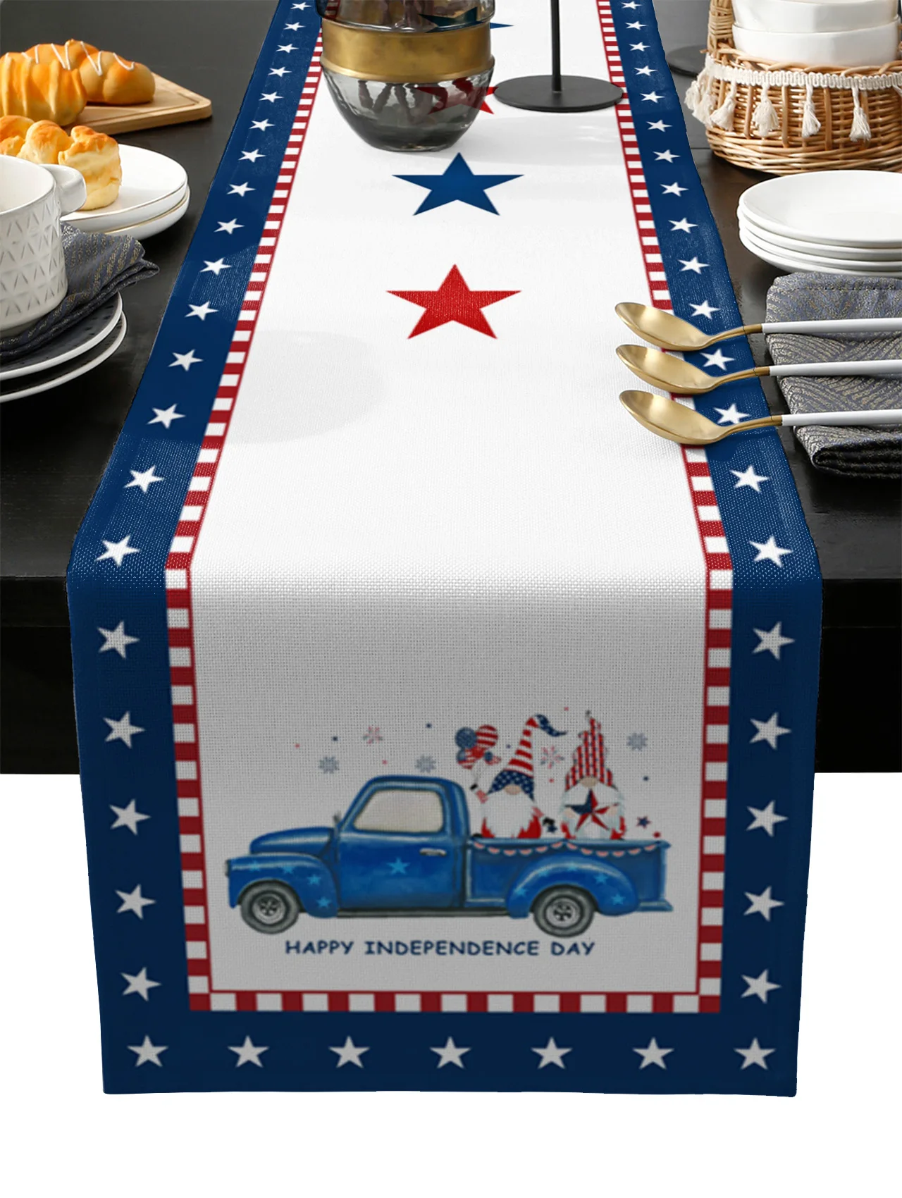 

Independence Day Truck Pentagram Gnome Table Runner Wedding Festival Table Decoration Home Decor Kitchen Table Runners Placemats