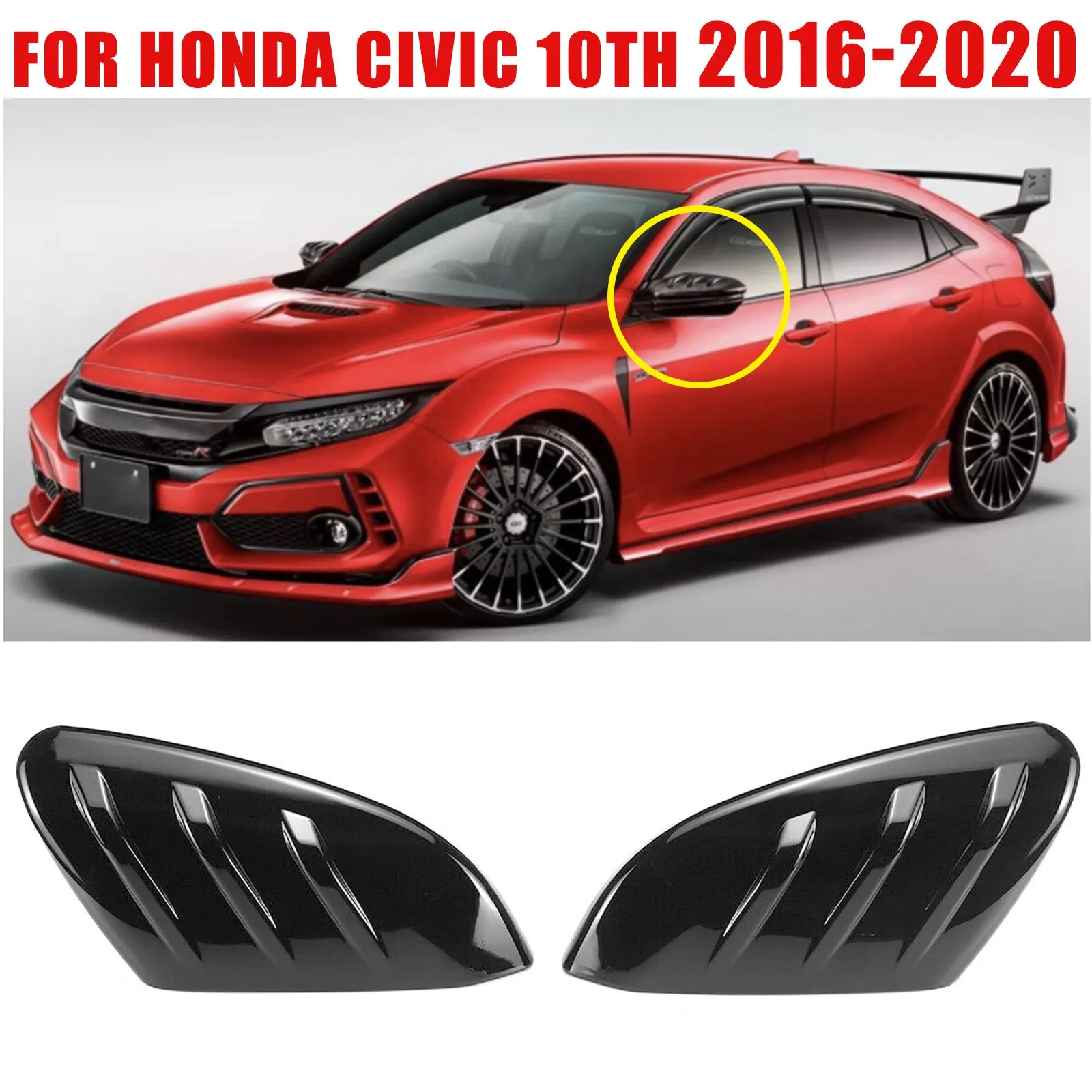 

For Honda Civic 10TH 2016-2020 Black Rear View Side Mirror Cover mugen Style