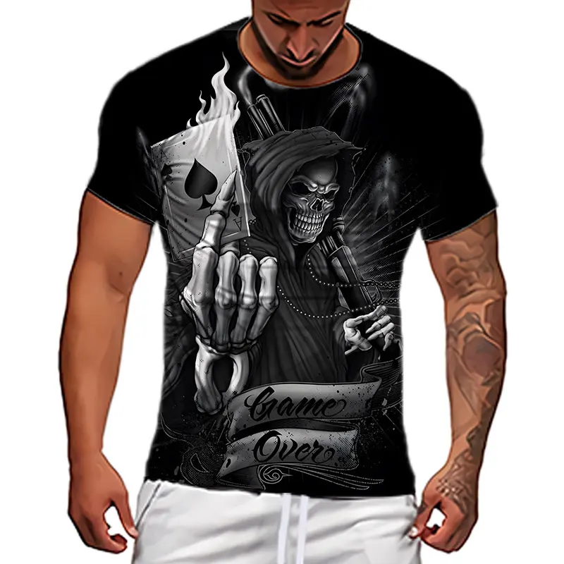 

3D Printing Oversized Skull T Shirt For Men Streetwear Hip Hop Trend Oversized Personality Punk Tops Harajuku Leisure Top Tees