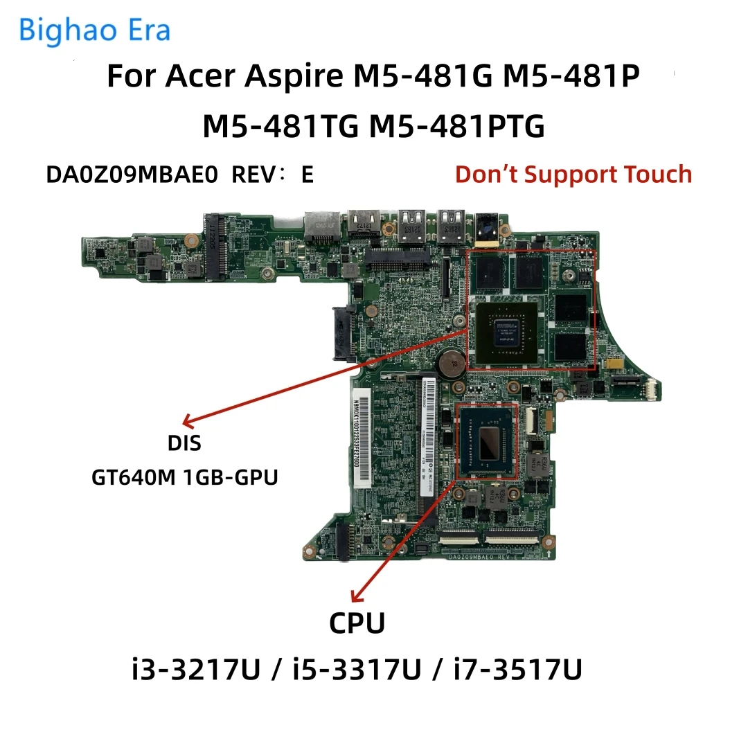 DA0Z09MBAE0 для Acer Aspire M5-481G M5-481TG M5-481PT M5-481PTG материнская плата для ноутбука с процессором i3 i5 i7 2GB-RAM GT640M 1GB-GPU