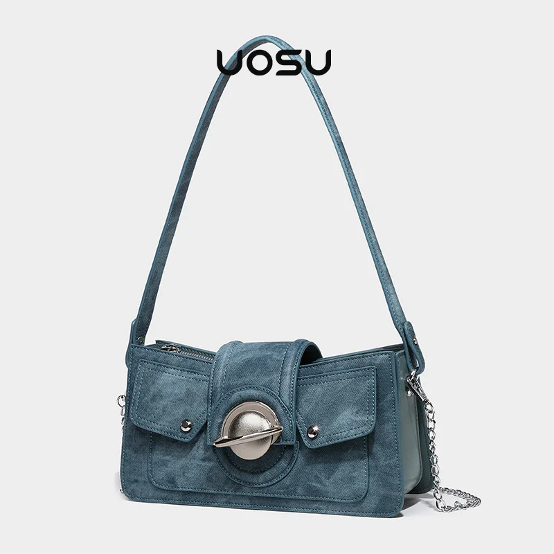 

Blue Jean Denim Designer Bag Women Shoulder Bags Chain Mental Deco Hasp Satchels Handbags for Y2K Cool Girl