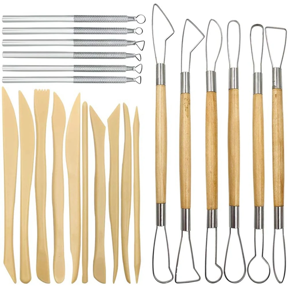 

Инструменты для моделирования гончарной глины, 22 шт., инструменты с деревянной ручкой, металлический скребок и инструменты для формирования пластичной глины