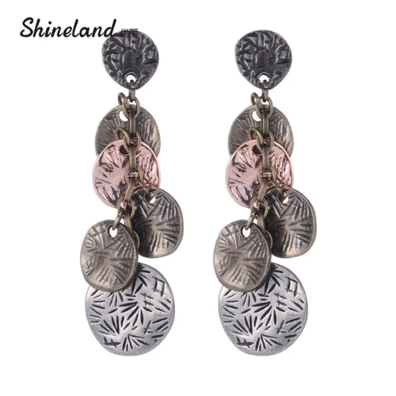 

Shineland Vintage Trendy Turkish Coin Earrings Floral Design Boho Gypsy Beachy Ethnic Tribal Jewelry Bohemian Earrings