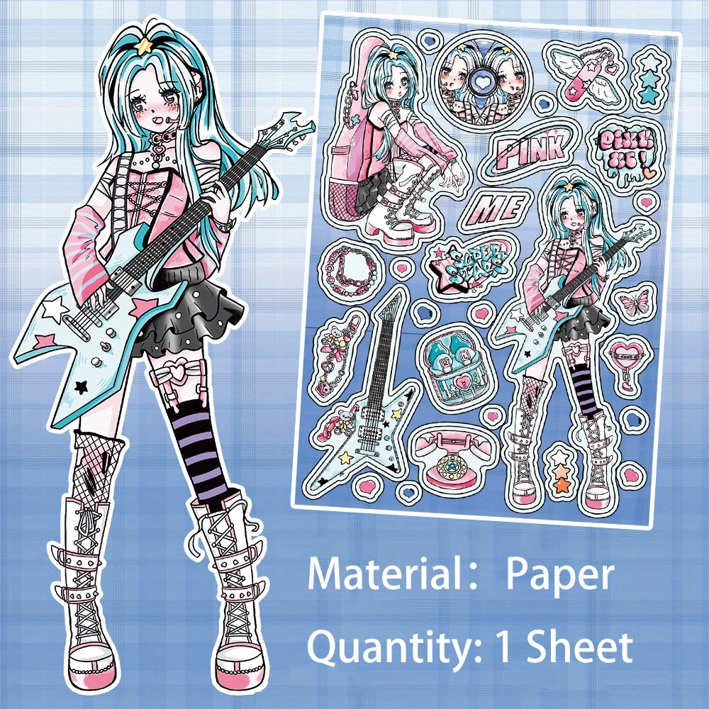 

1 Sheet Cute Cartoon Girl Creative Stickers for Scrapbooking DIY Decorative Material Collage Journaling