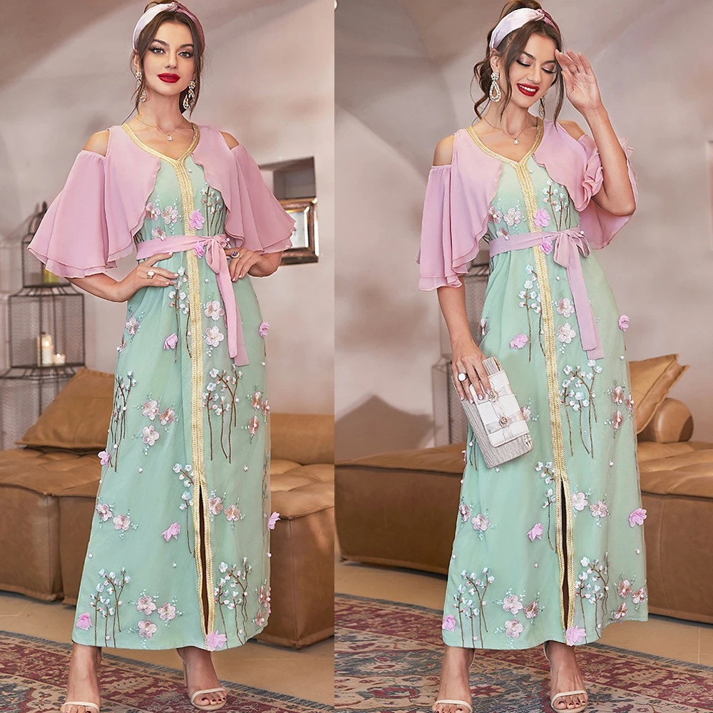 Цветочная абайя из Дубая, летнее мусульманское хиджаб-платье, Абайи для женщин, кафтан, кафтан, марокканский молитвенный халат для женщин