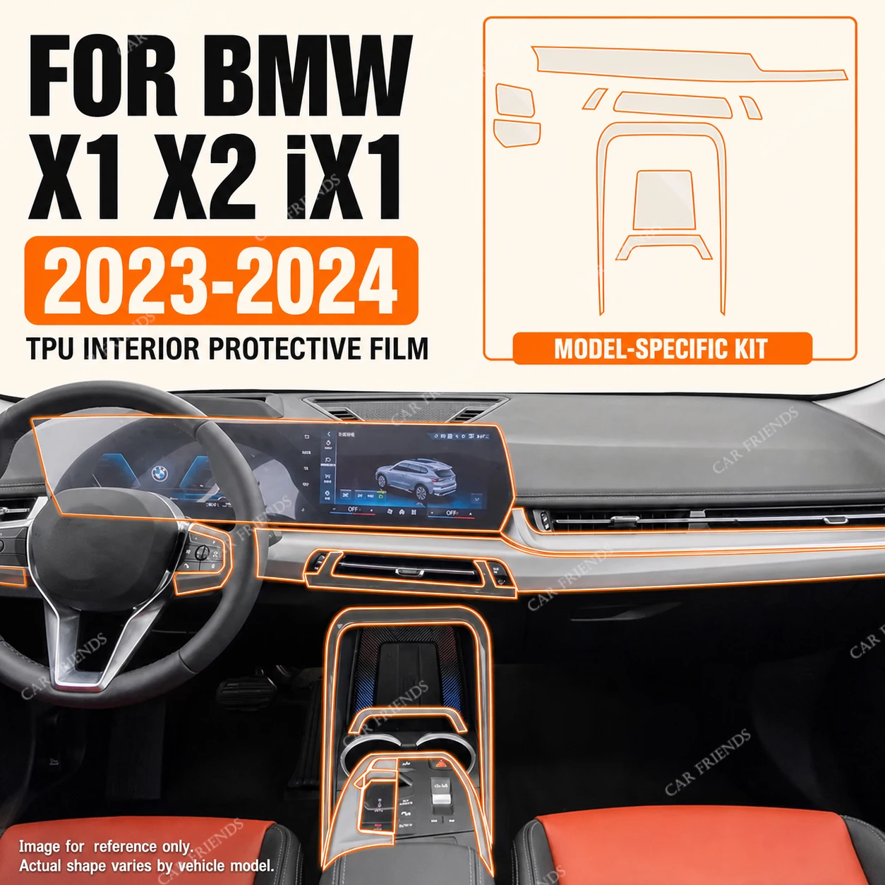 Фото Для BMW U10 U11 X1 X2 IX1 2023 2024: Прозрачная защитная пленка из ТПУ для центральной консоли, предварительно вырезанная, с защитой от царапин №1